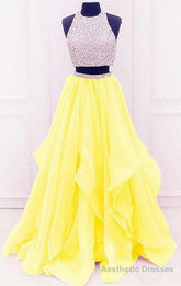 yellow prom dresses two piece prom dresses Tow pieces prom dresses sparkle prom dresses